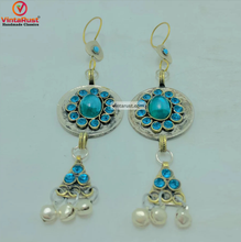 Load image into Gallery viewer, Light Weight Earrings With Turquoise Glass Stone
