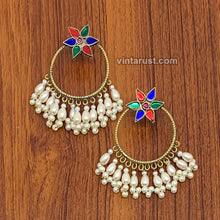 Load image into Gallery viewer, Big Round Hoop Earrings With Pearls
