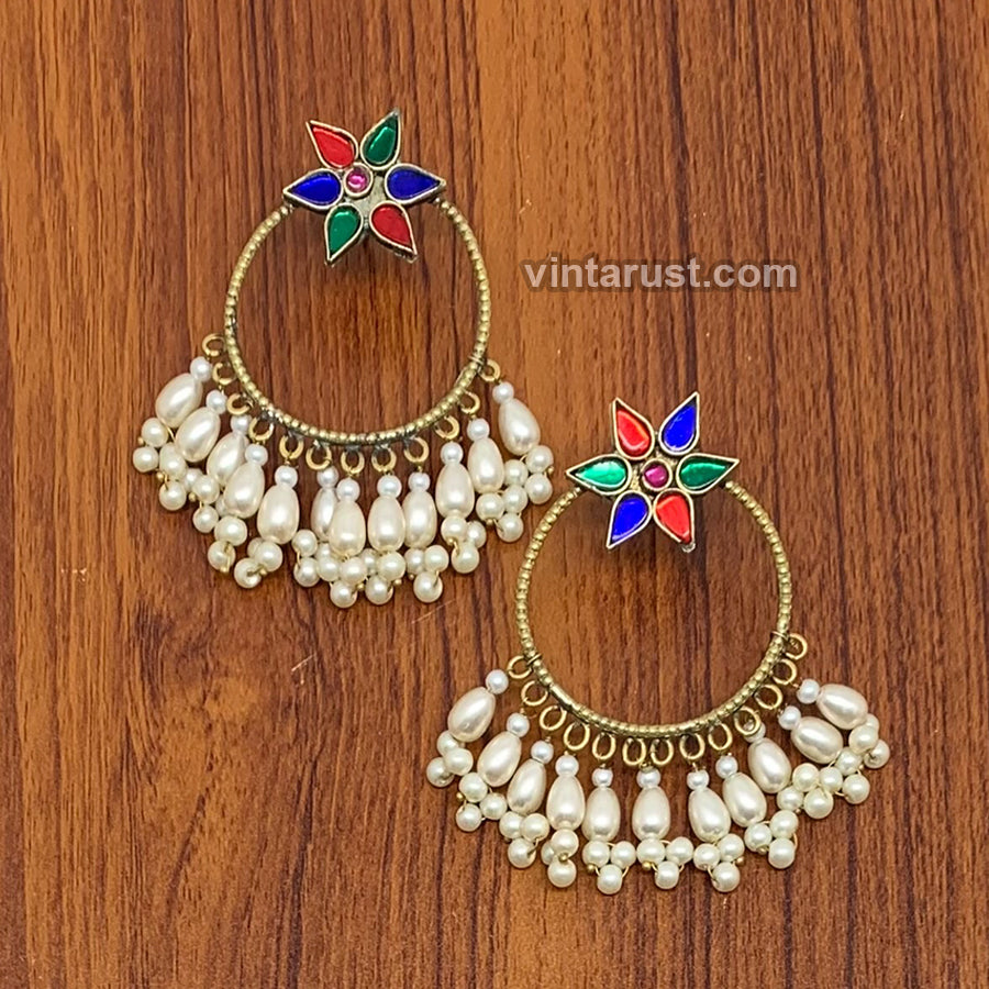 Big Round Hoop Earrings With Pearls