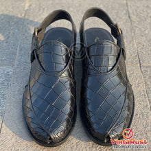 Load image into Gallery viewer, Black Croc Leather Peshawari Chappal
