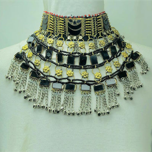Black Layered Handmade Glass Stones Choker Necklace