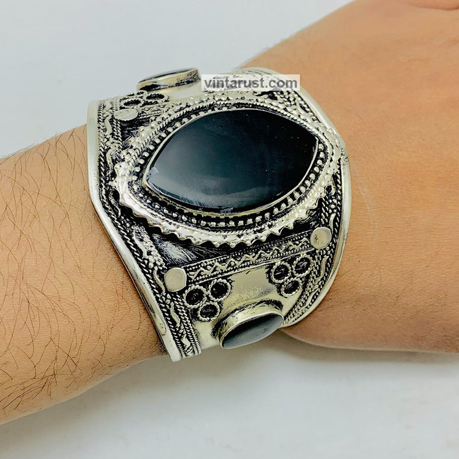 Black Stone Adjustable Handmade Cuff Bracelet