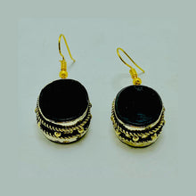 Load image into Gallery viewer, Black Stone Oval Shape Drop Dangle Hook Earrings
