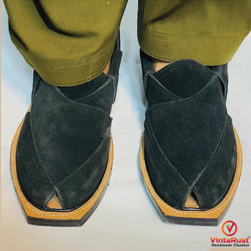 Black Suede Handmade Peshawari Chappal for Men