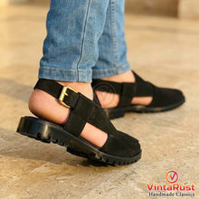 Load image into Gallery viewer, Black Suede Men's Peshawari Sandals
