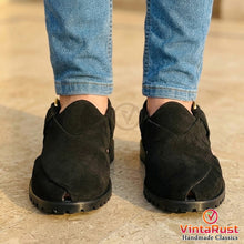 Load image into Gallery viewer, Black Suede Men's Peshawari Sandals
