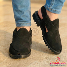 Load image into Gallery viewer, Black Suede Men's Peshawari Sandals
