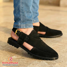 Load image into Gallery viewer, Black Suede Men's Peshawari Sandals
