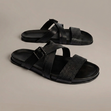 Load image into Gallery viewer, Black Leather Slides for Men
