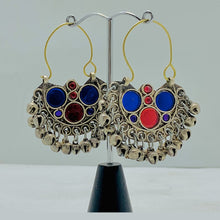 Load image into Gallery viewer, Blue and Red Glass Stone Hoop Earrings
