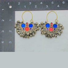 Load image into Gallery viewer, Blue and Red Glass Stone Hoop Earrings
