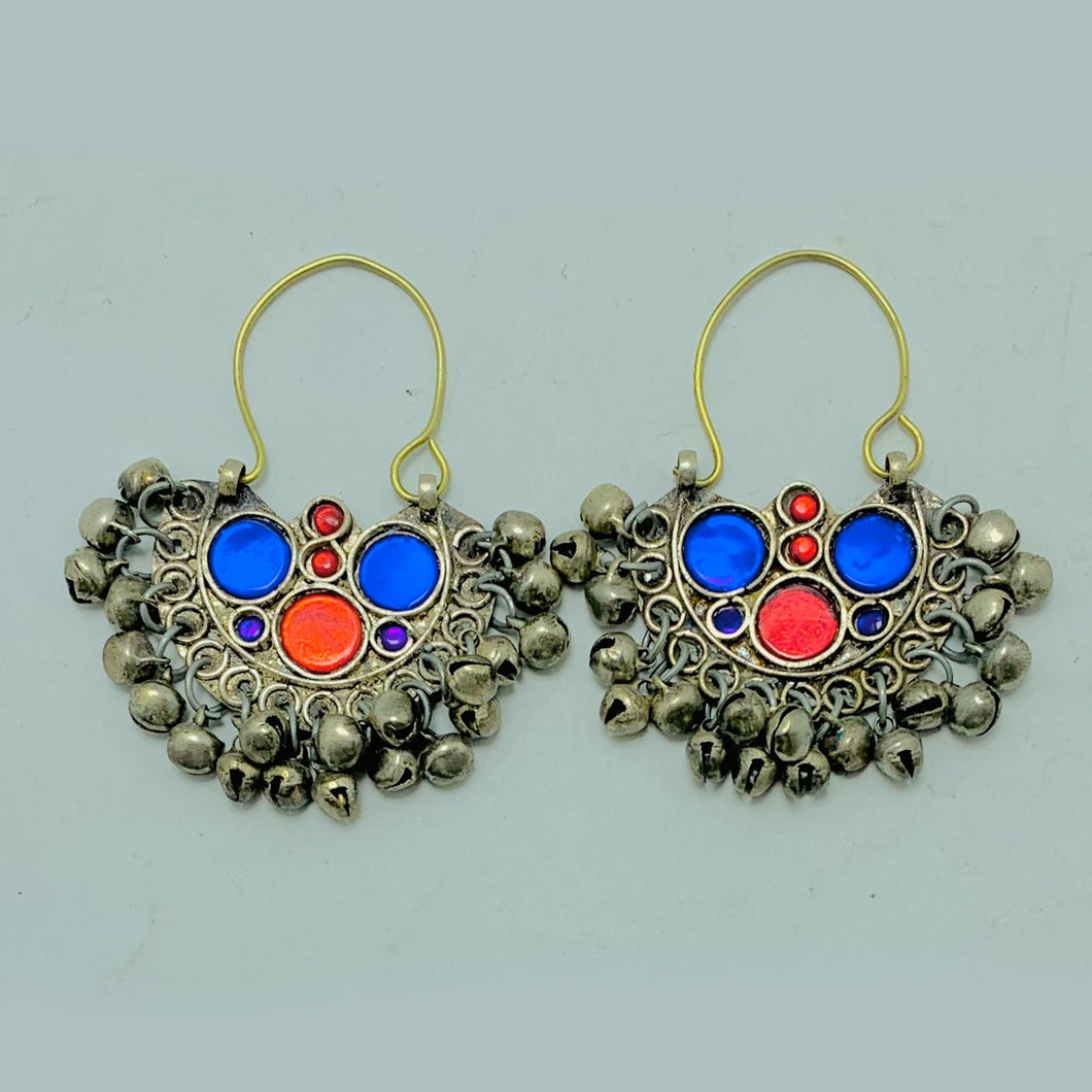 Blue and Red Glass Stone Hoop Earrings
