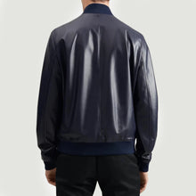 Load image into Gallery viewer, Mens Blue Elegant Leather Bomber Jacket

