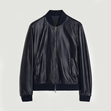 Load image into Gallery viewer, Mens Blue Elegant Leather Bomber Jacket
