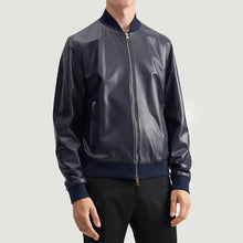 Load image into Gallery viewer, Mens Blue Elegant Leather Bomber Jacket
