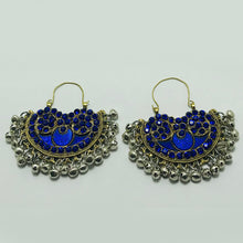 Load image into Gallery viewer, Blue Glass Stones Silver Boho Chandbali Earrings
