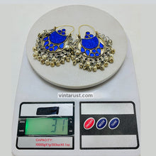Load image into Gallery viewer, Blue Kuchi Hoop Earrings With Small Silver Bells

