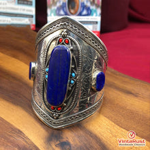 Load image into Gallery viewer, Blue Lapis Stone Adjustable Cuff Bracelet
