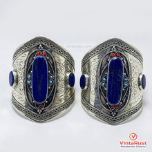 Load image into Gallery viewer, Blue Lapis Stone Adjustable Cuff Bracelet
