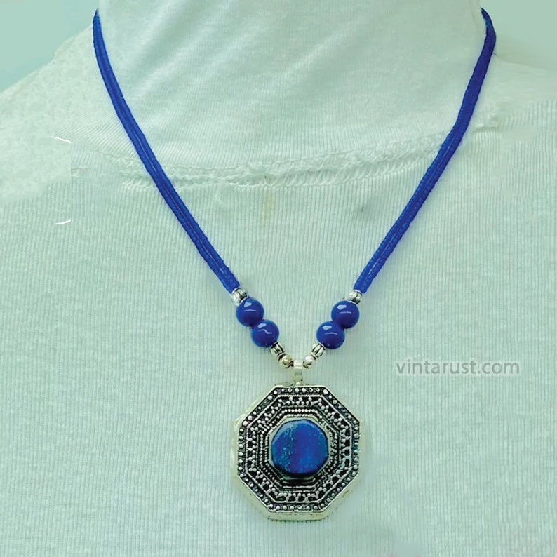 Blue Lapis Lazuli Stone Pendant Necklace