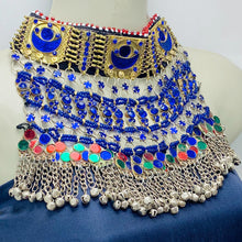 Load image into Gallery viewer, Blue Stones Handmade Kuchi Choker Necklace
