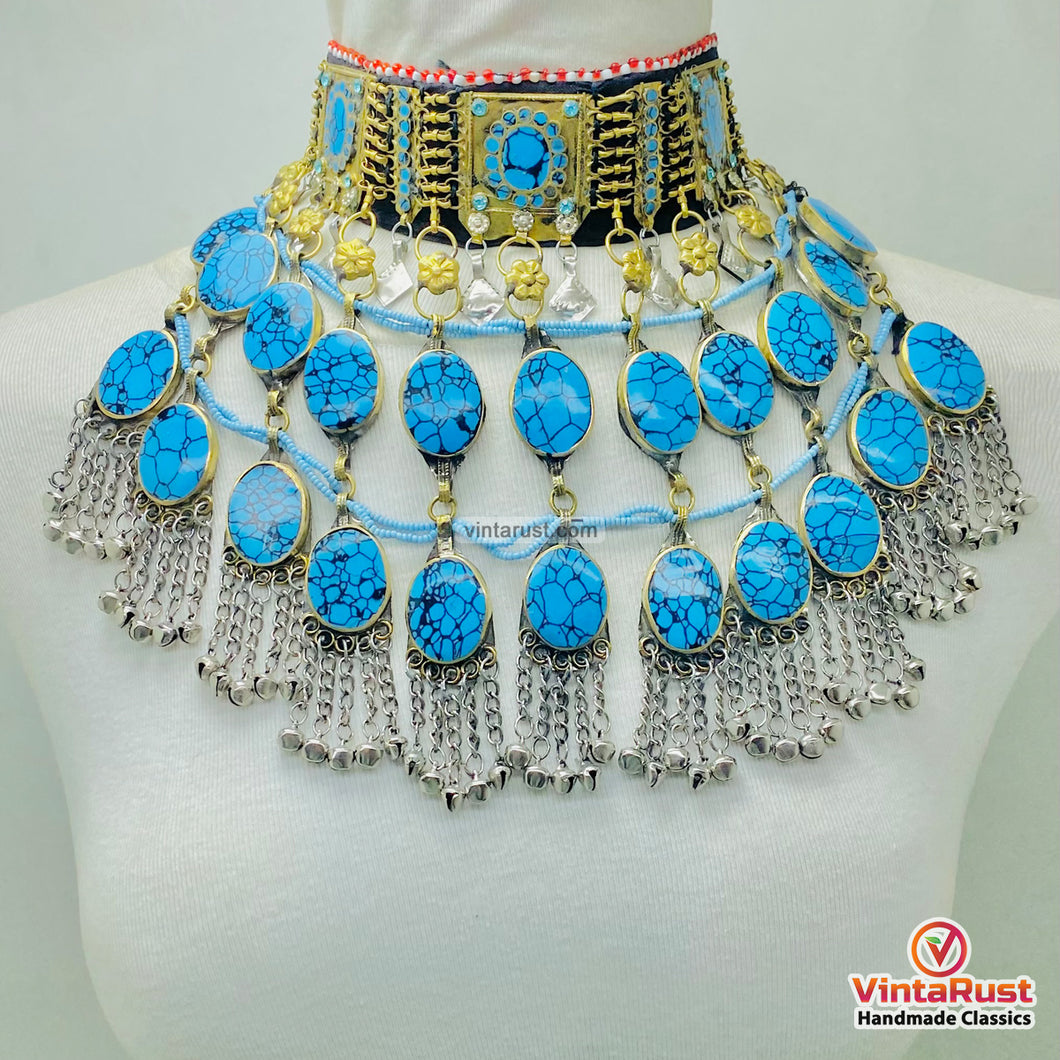 Bohemian Afghan Turquoise Stone Choker Necklace