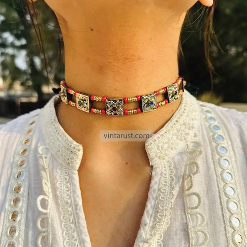 Bohemian Choker Necklace With Colorful Beads