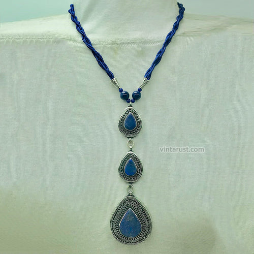 Bohemian Lapis Lazuli Stone Teardrop Pendant Necklace
