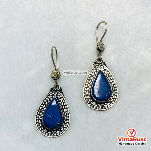 Bohemian Lapis Lazuli Teardrop Silver Earrings