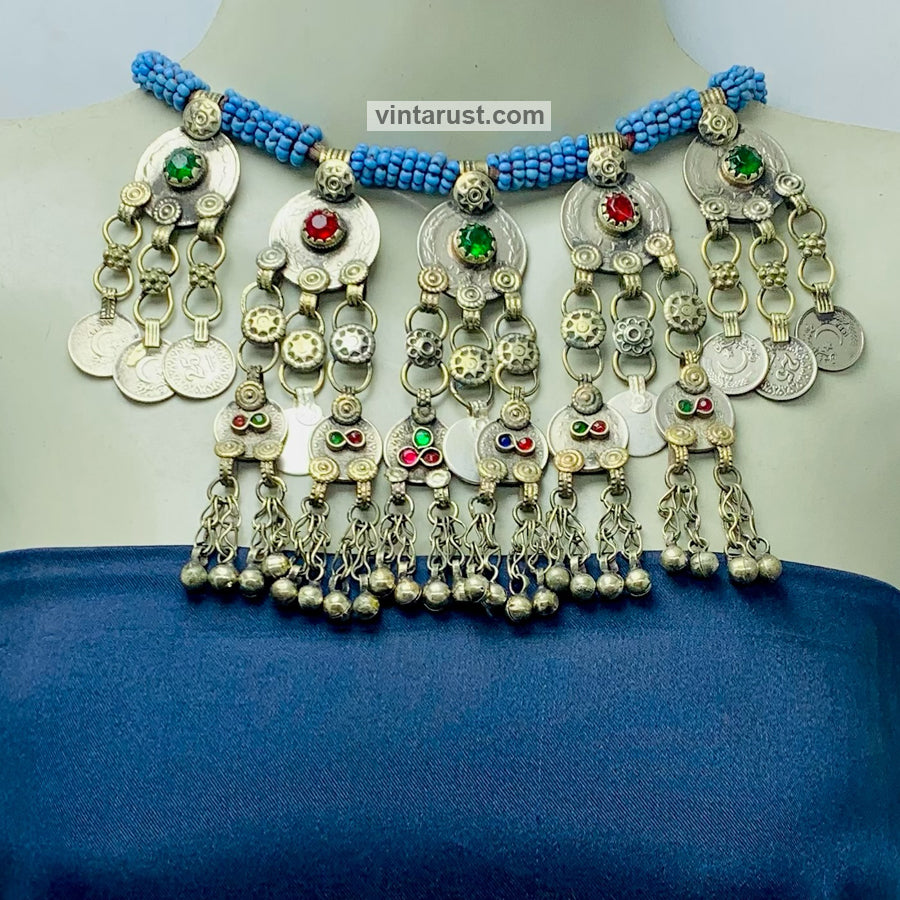 Bohemian Necklace With Coins and Glass Stones