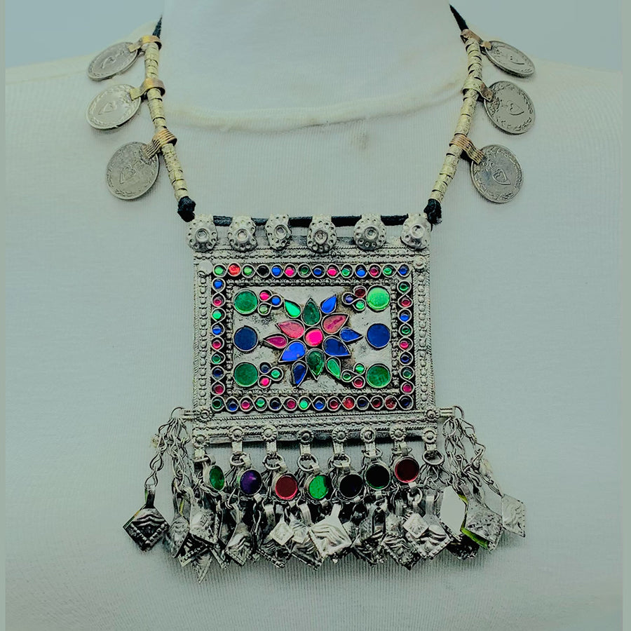 Bohemian Necklace With Coins and Multicolor Pendant
