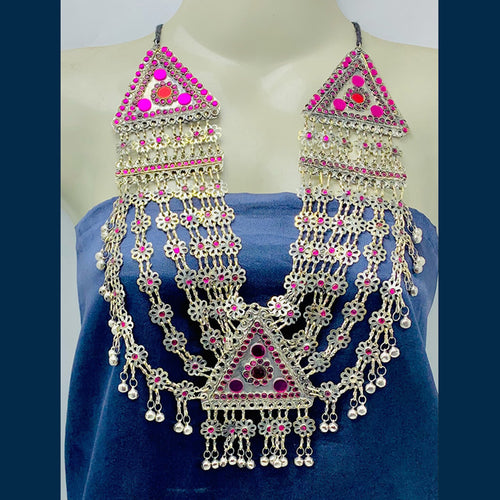 Bohemian Multilayers Necklace With Pink Glass Stones