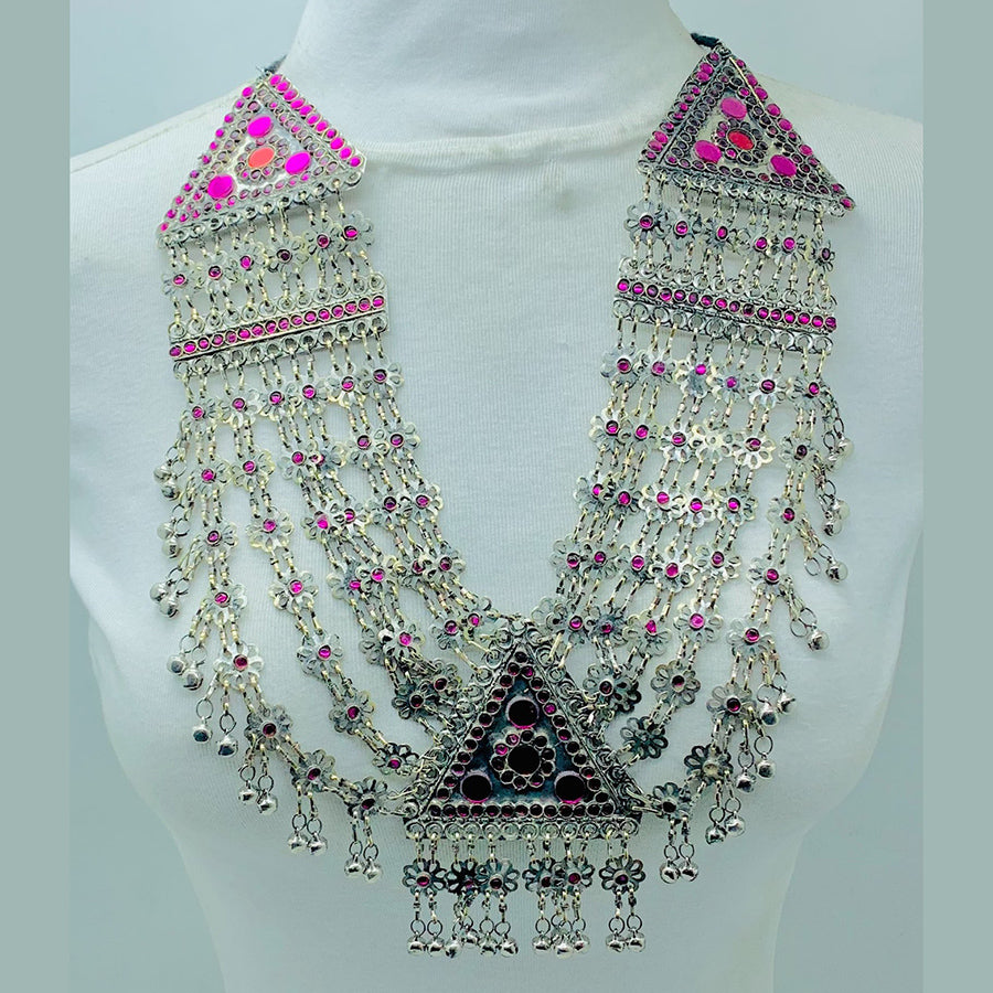 Bohemian Multilayers Necklace With Pink Glass Stones