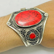 Load image into Gallery viewer, Boho Adjustable Red Coral Stones Cuff Bracelet
