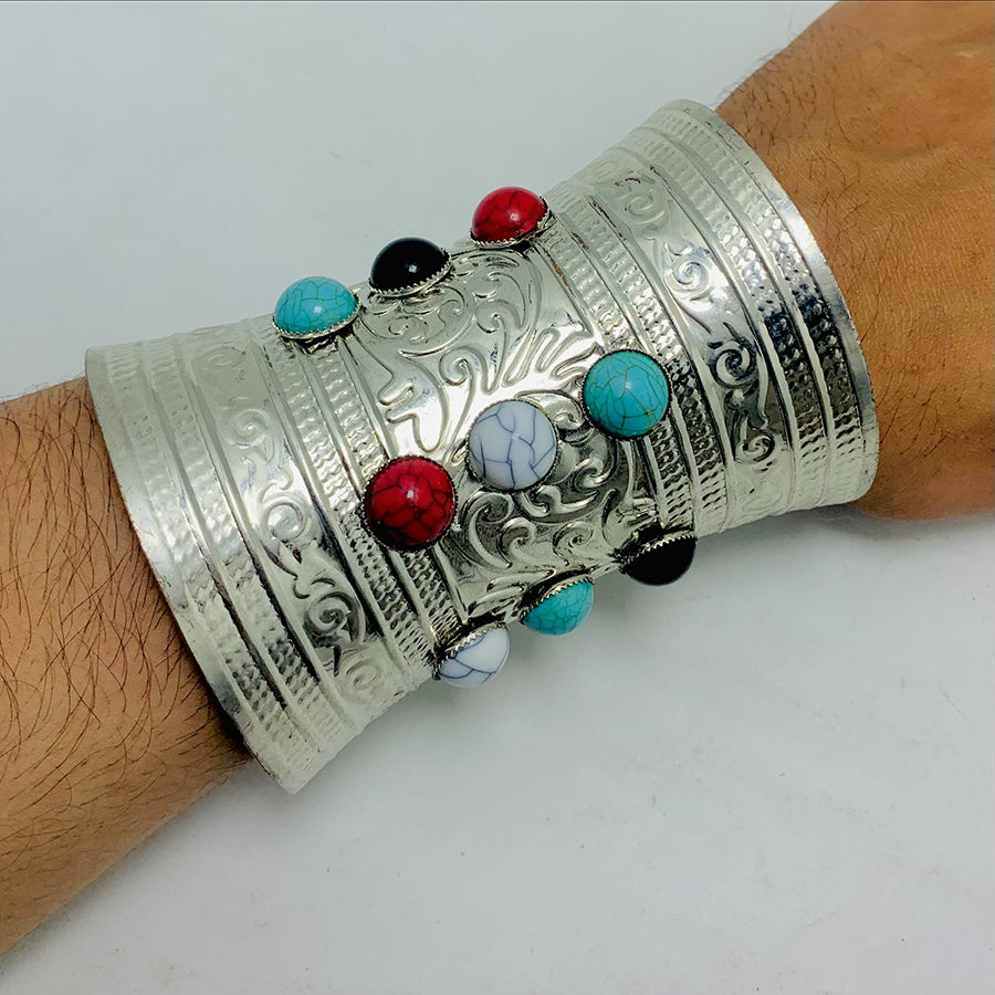 Boho Cuff Bracelet With Multicolor Stones