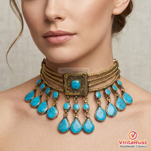Load image into Gallery viewer, Boho Kuchi Turquoise Statement Choker Necklace
