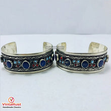 Load image into Gallery viewer, Boho Lapis Stone Cuff Bracelet With Turquoise and Coral
