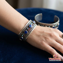 Load image into Gallery viewer, Boho Lapis Stone Cuff Bracelet With Turquoise and Coral
