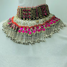 Load image into Gallery viewer, Boho Pink Glass Stone Choker Necklace With Bells
