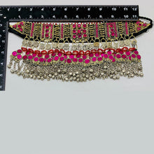 Load image into Gallery viewer, Boho Pink Glass Stone Choker Necklace With Bells
