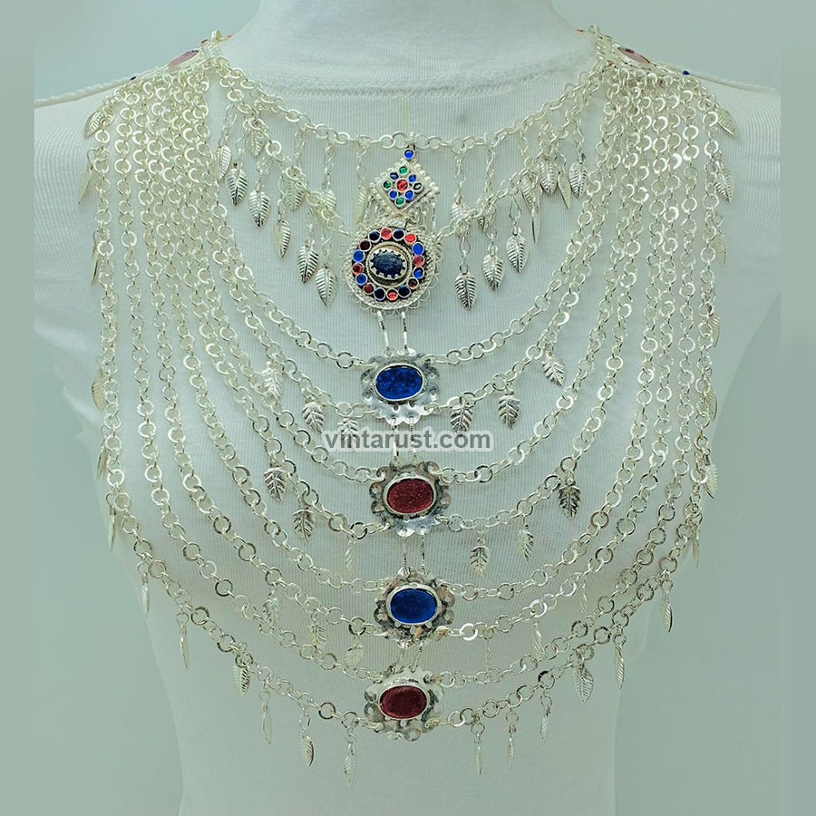 Boho Silver Multi Strands Bib Necklace