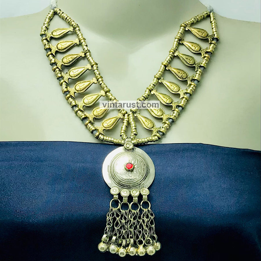 Boho Tribal Metal Beaded Chain Necklace