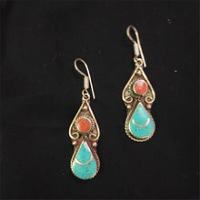 Load image into Gallery viewer, Boho Turquoise and Coral Stone Earrings
