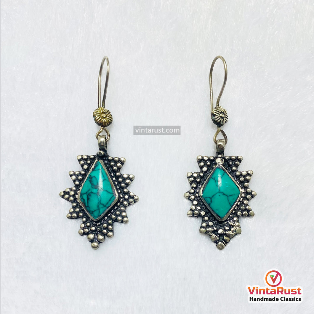 Boho Turquoise Sterling Silver Dangle Earrings