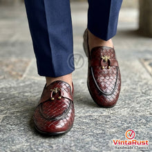 Load image into Gallery viewer, Brown Leather Woven Loafers for Men
