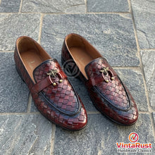 Load image into Gallery viewer, Brown Leather Woven Loafers for Men
