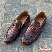 Load image into Gallery viewer, Brown Leather Woven Loafers for Men
