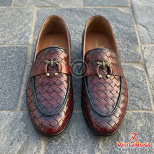 Load image into Gallery viewer, Brown Leather Woven Loafers for Men

