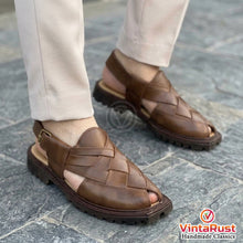Load image into Gallery viewer, Brown Unique Style Handmade Peshawari Chappal

