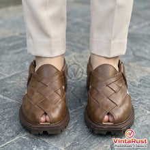 Load image into Gallery viewer, Brown Unique Style Handmade Peshawari Chappal
